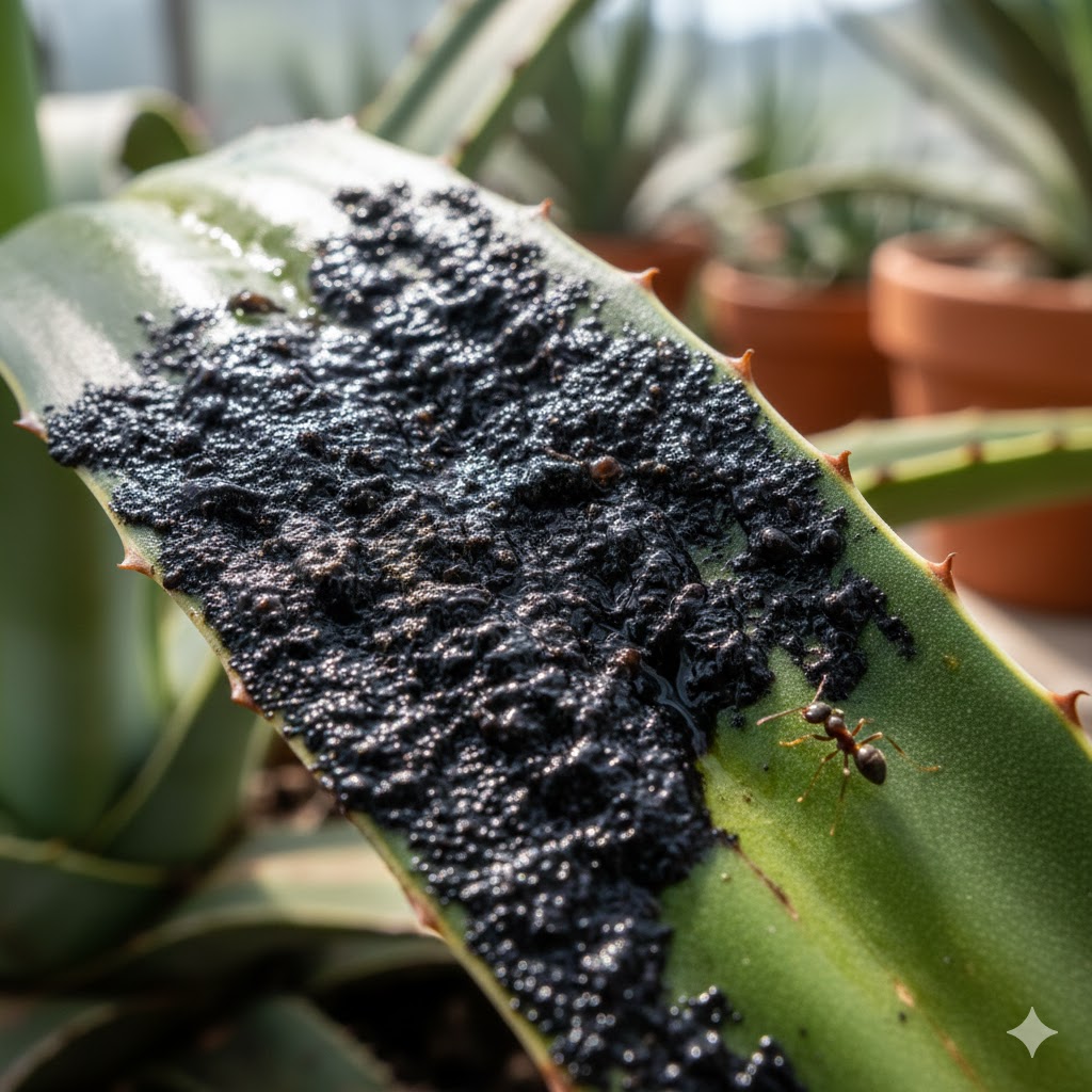 葉のベタつきやすす病を伴う二次被害の症状