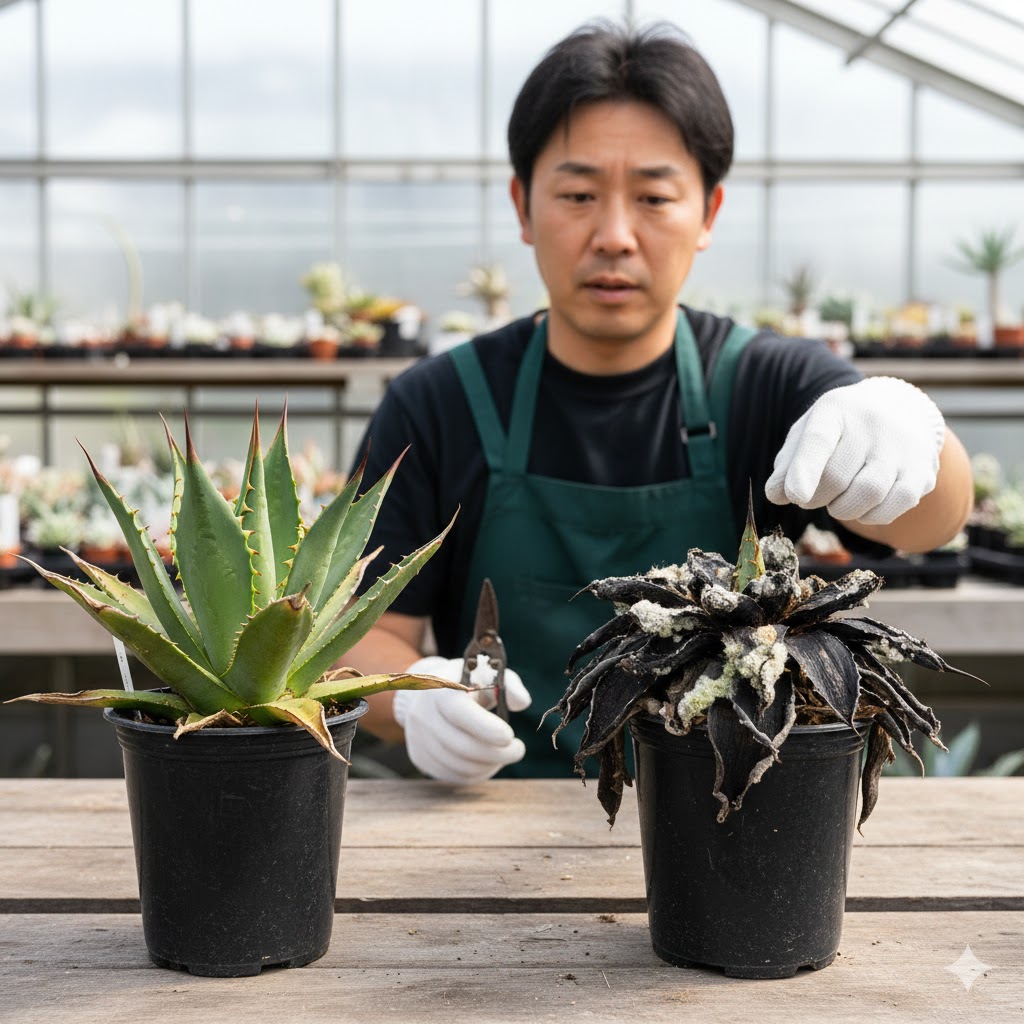 アガベの枯れた葉にカビが生えるリスクと予防対策