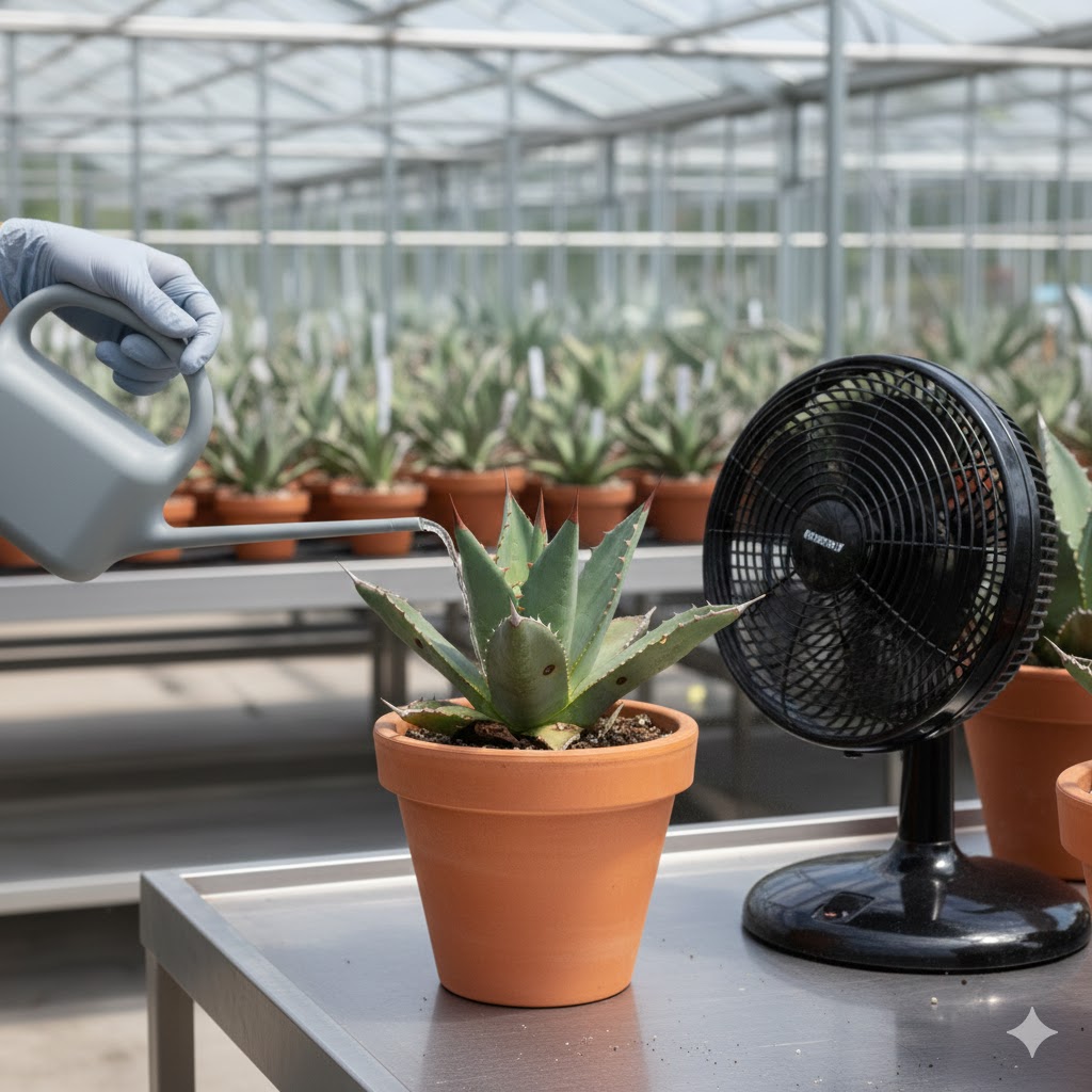 葉を濡らさない水やりとサーキュレーターの活用