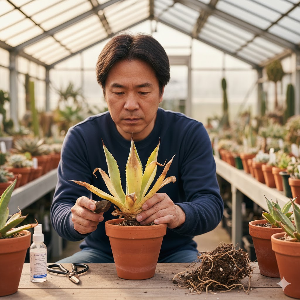 アガベの植え替えで下葉が枯れる際やぐらぐらへの対応