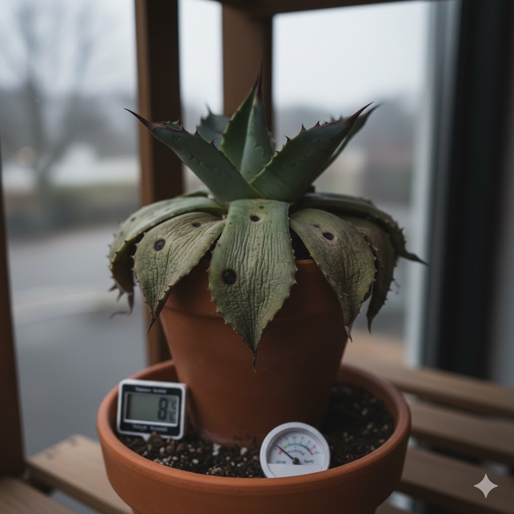 葉のシワや黒い斑点が示す冬の病気のサイン