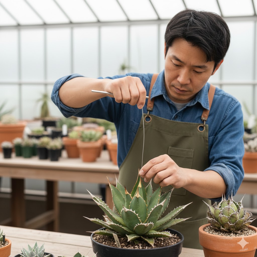 アガベを胴切りし成長点を操作する実践手順