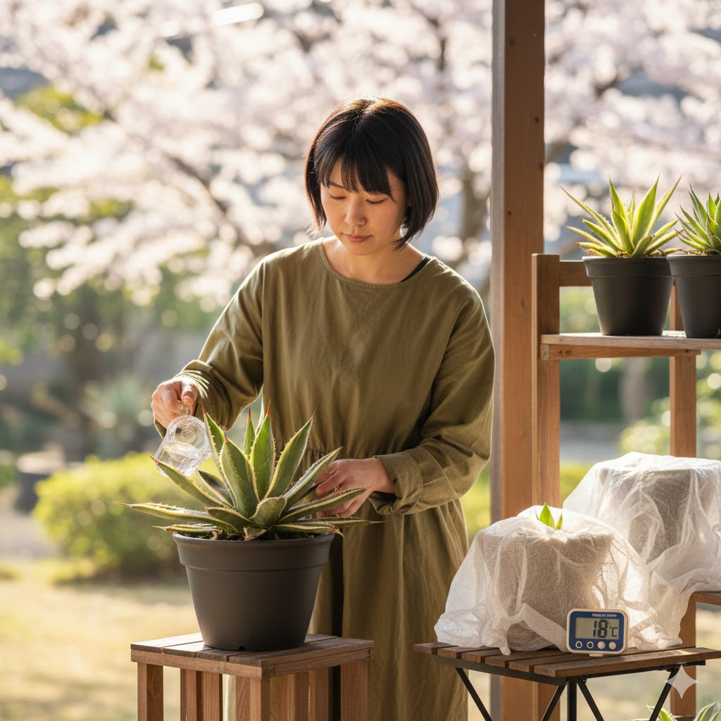 休眠と成長の切り替え！春に向けたアガベ氷山の育て方