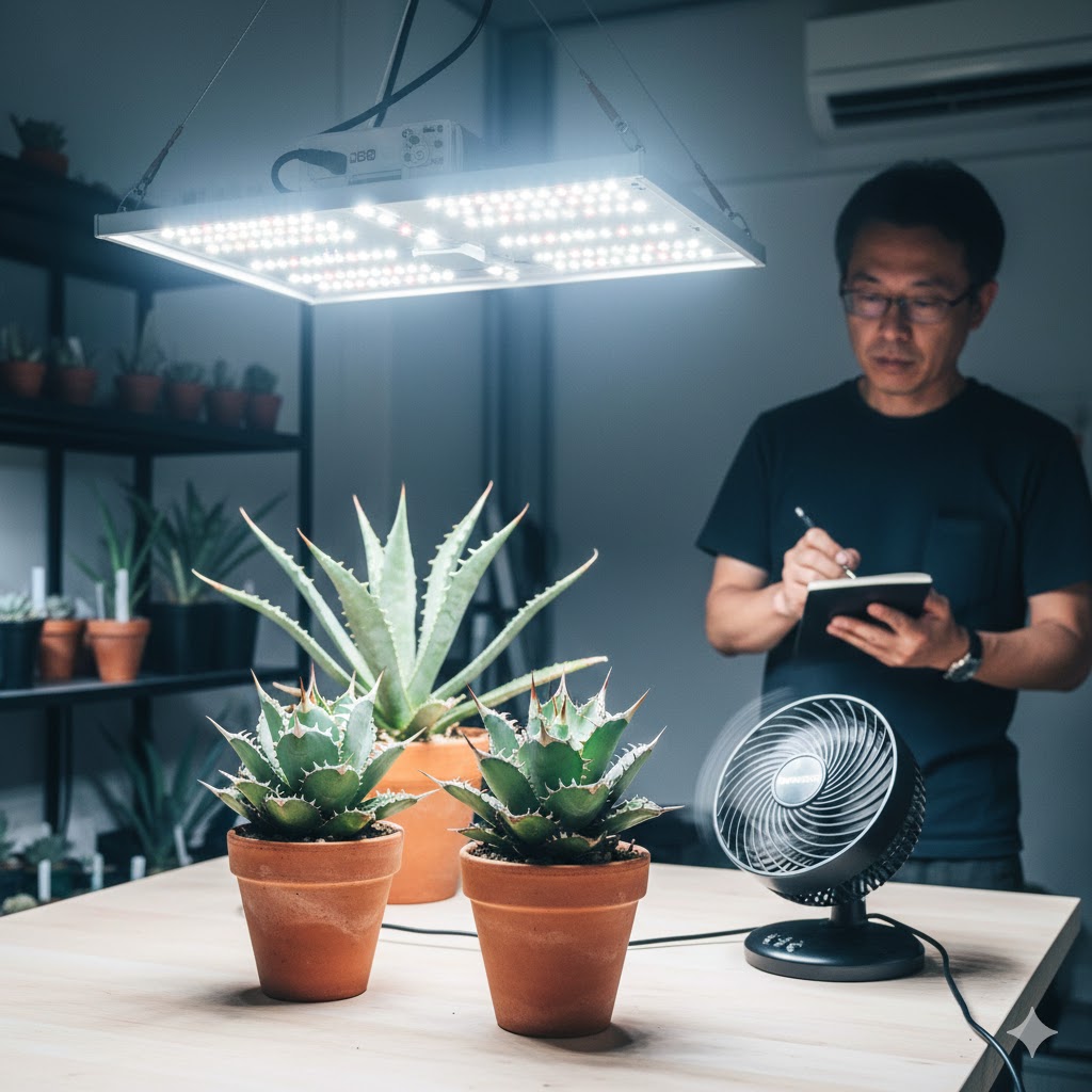 徒長を抑えて短葉に仕立てる光量と風の管理