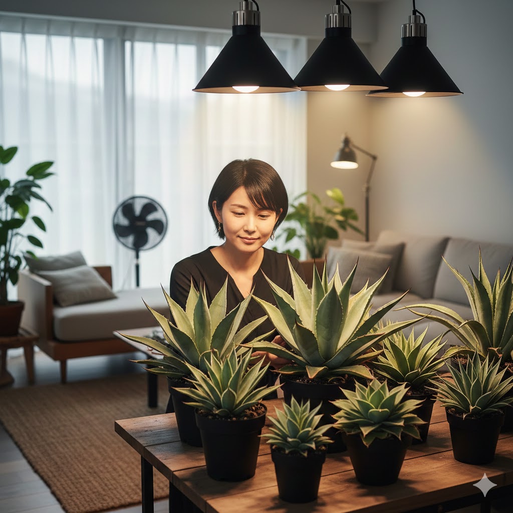 アガベ育成ライトのブリムで眩しさ解消！100均自作と熱対策ガイド