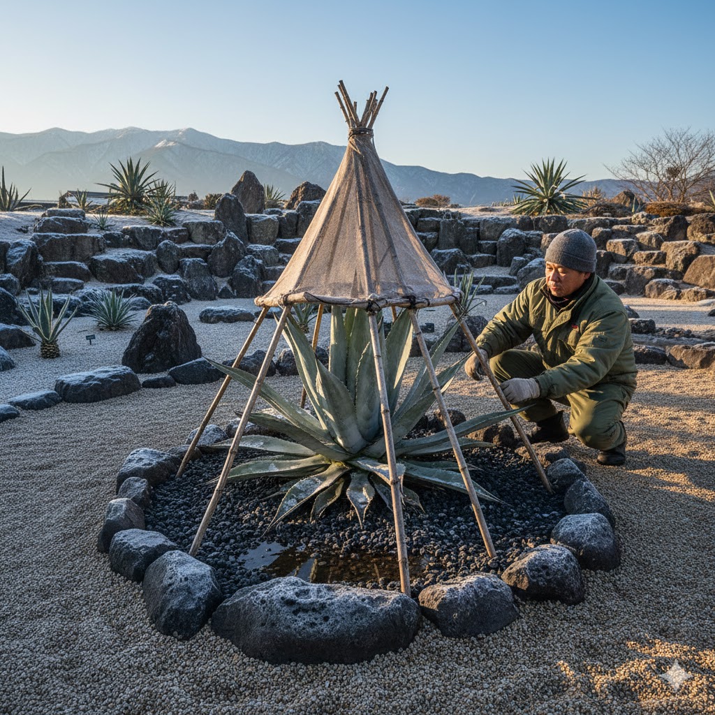 雪囲いと微気候を作るロックガーデンの石の配置