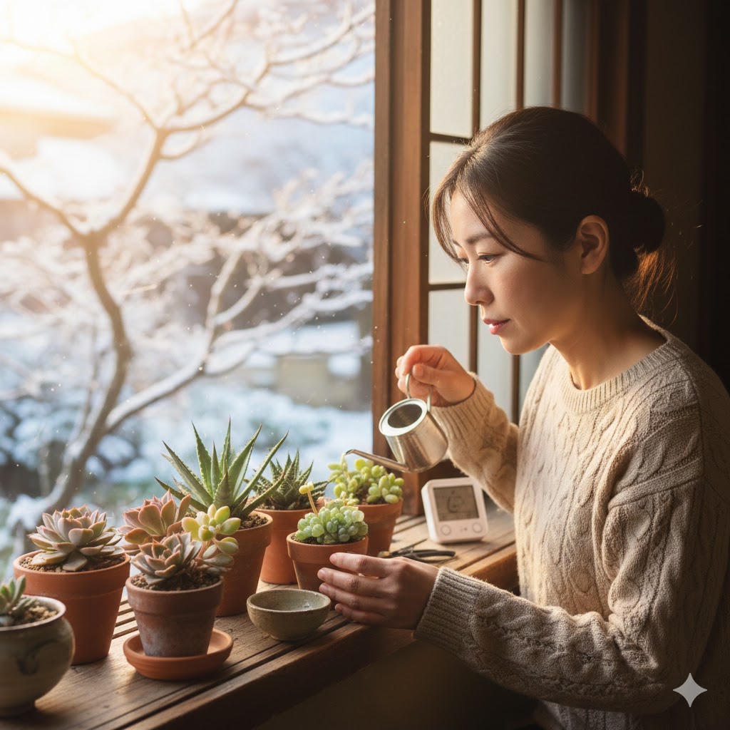 多肉植物の水やり頻度を冬の環境に合わせるコツ