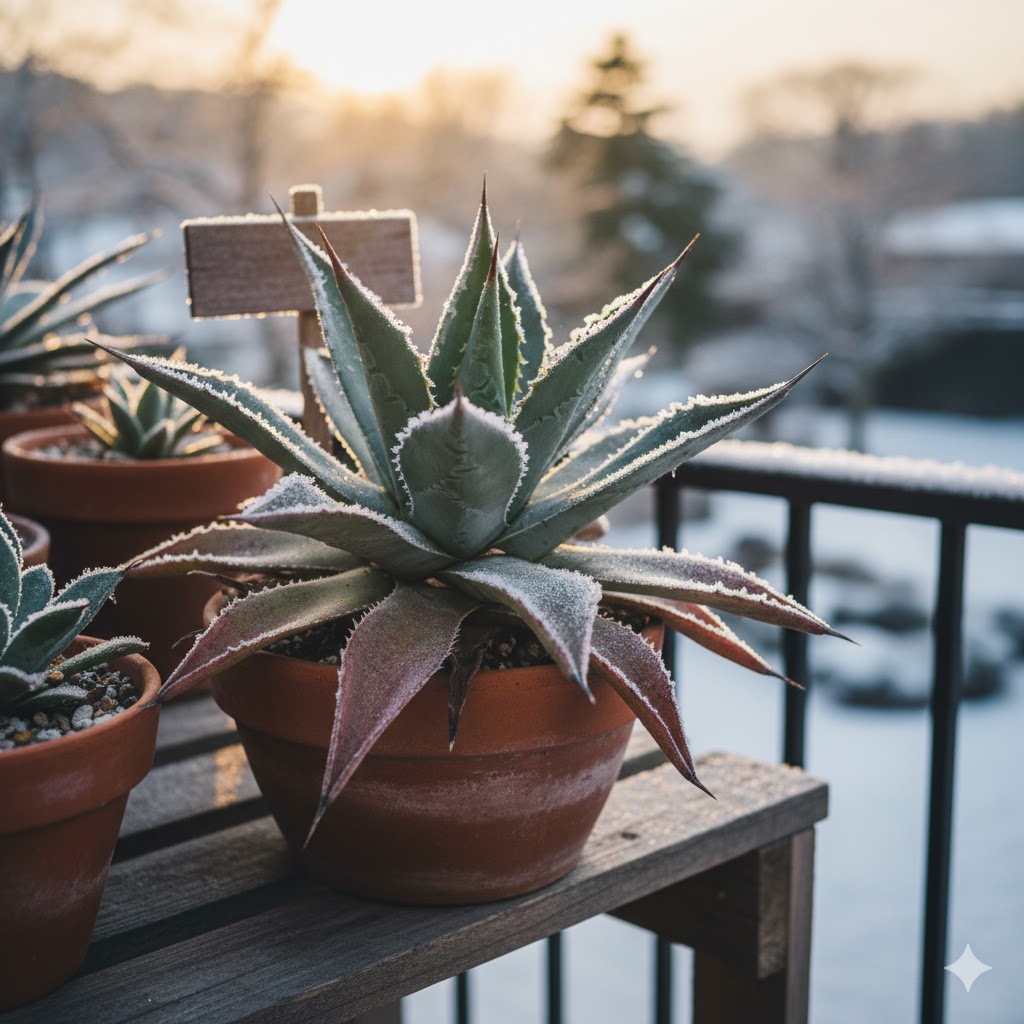 夏型のアガベは冬の断水で耐寒性を高めて管理する