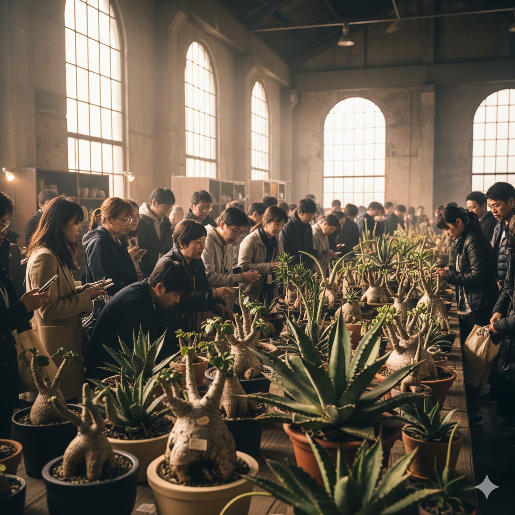 アガベやコーデックスが並ぶ希少種即売会のトレンド