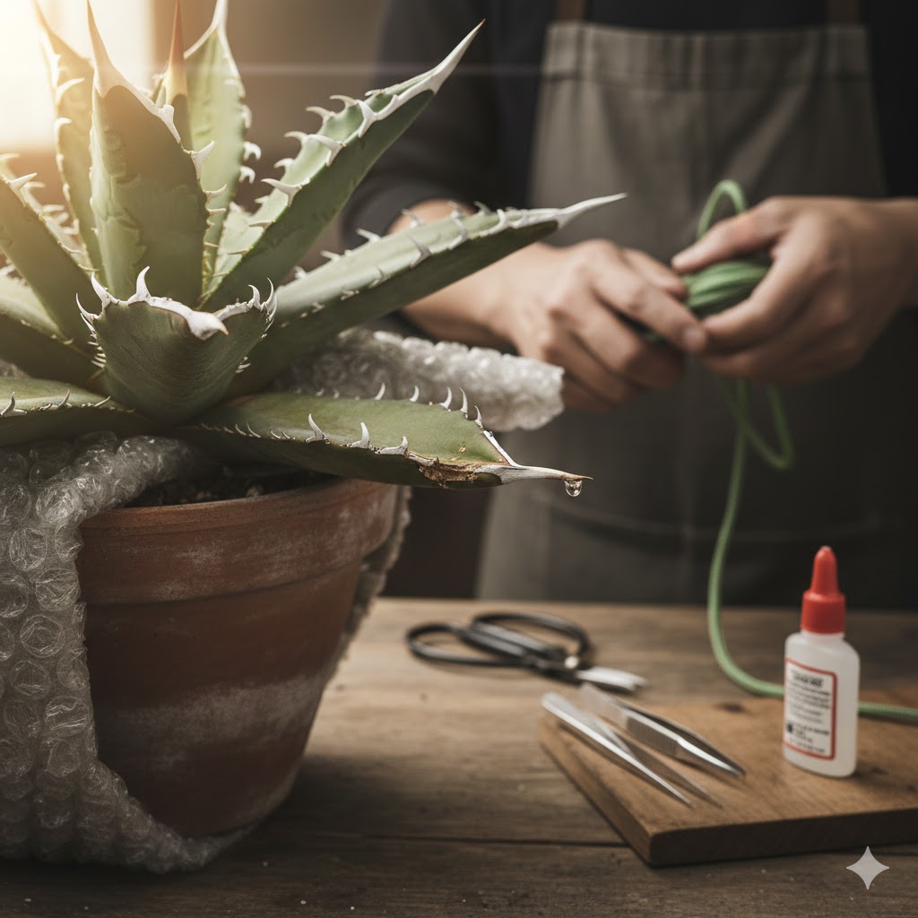 アガベ,鋸歯,折った,移動,入れ替え,コツ