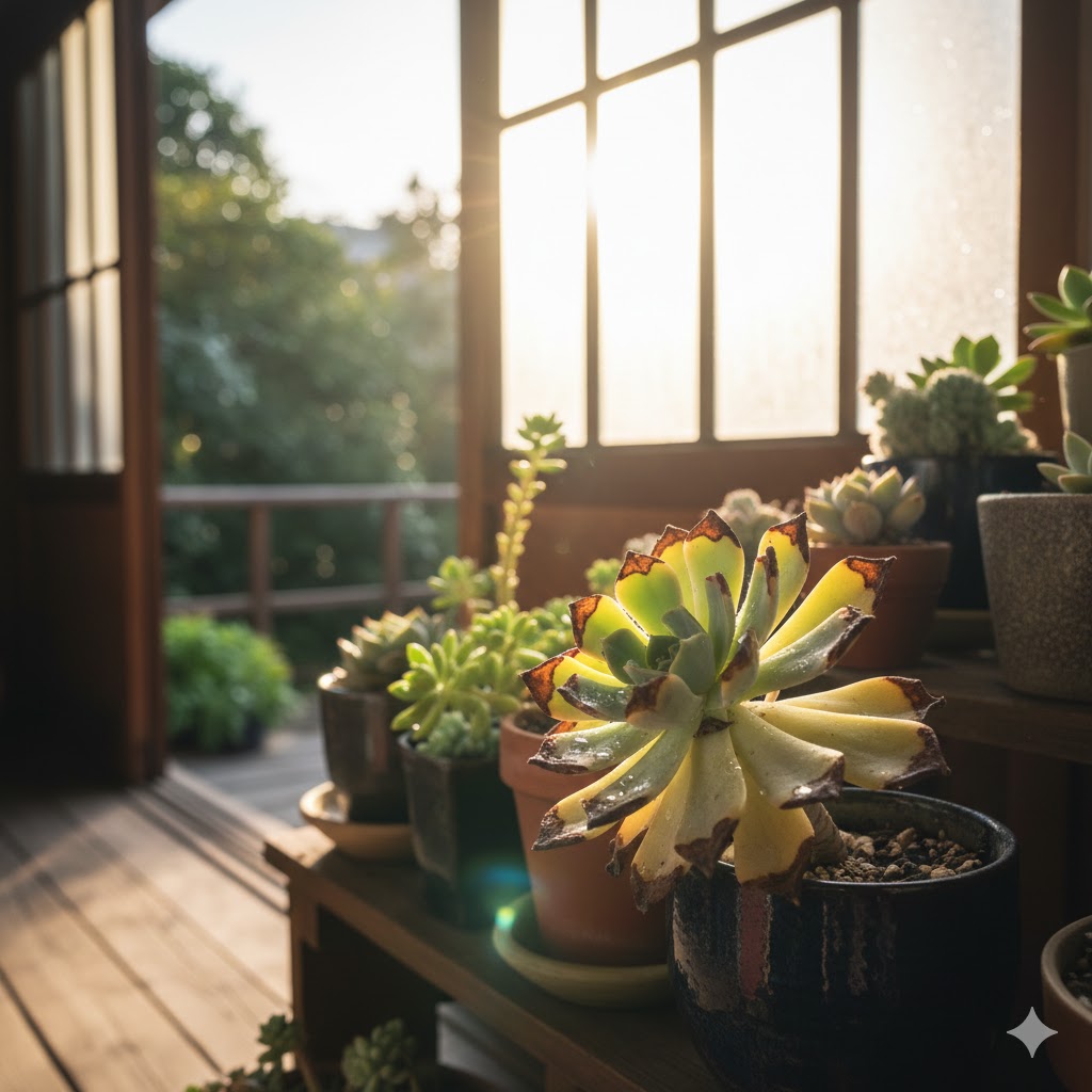 多肉植物,直射日光,火傷,葉焼け,対策