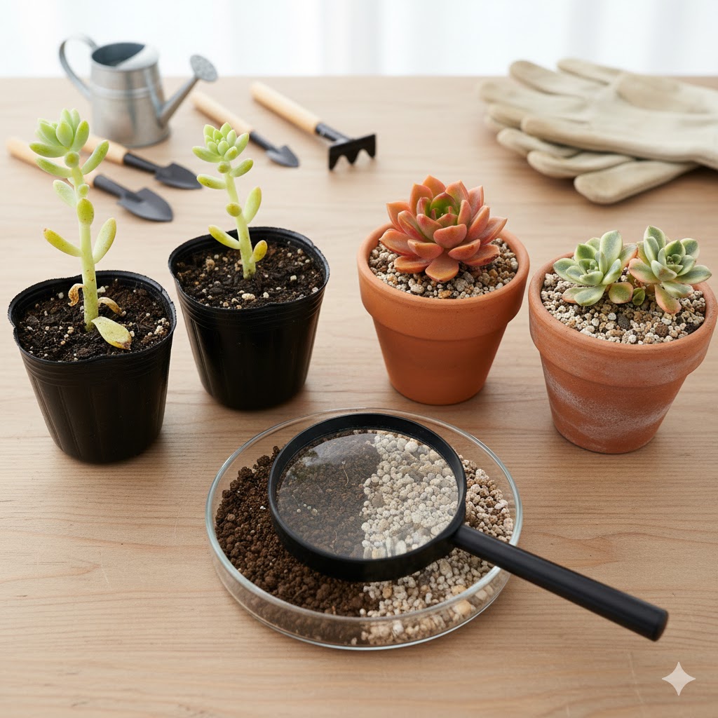 100均多肉と専門店多肉の検証。枯らした原因は土か環境か