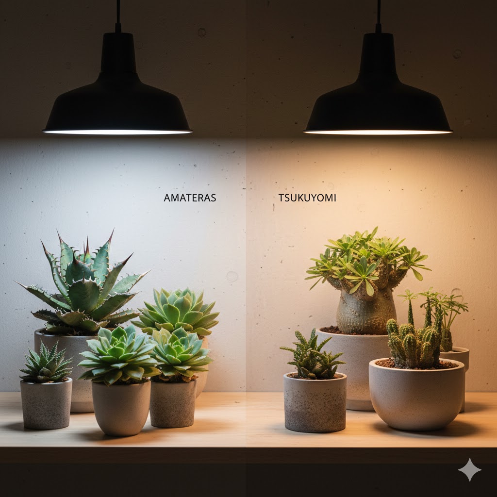 多肉植物LEDのツクヨミとアマテラスを比較した性能差
