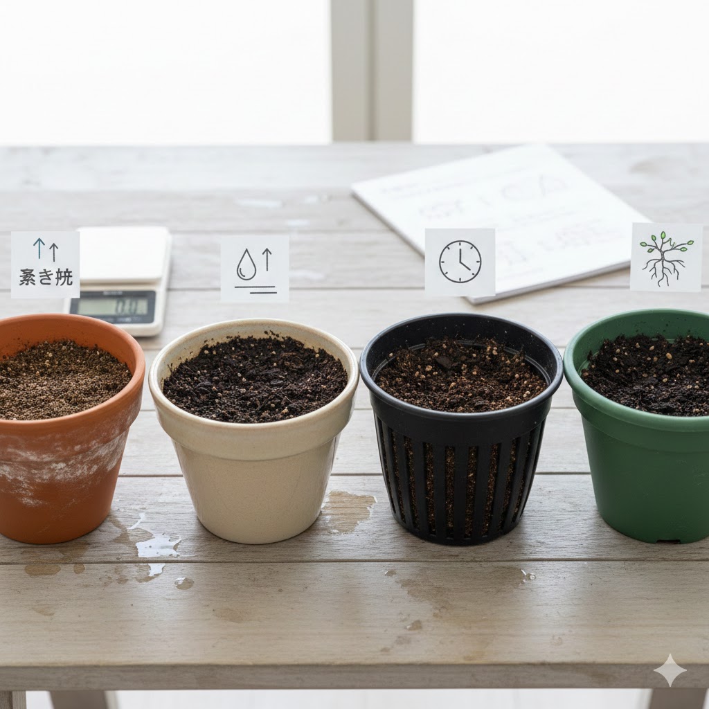 スリット鉢と素焼き鉢の土が乾くスピード測定！選び方と実験結果