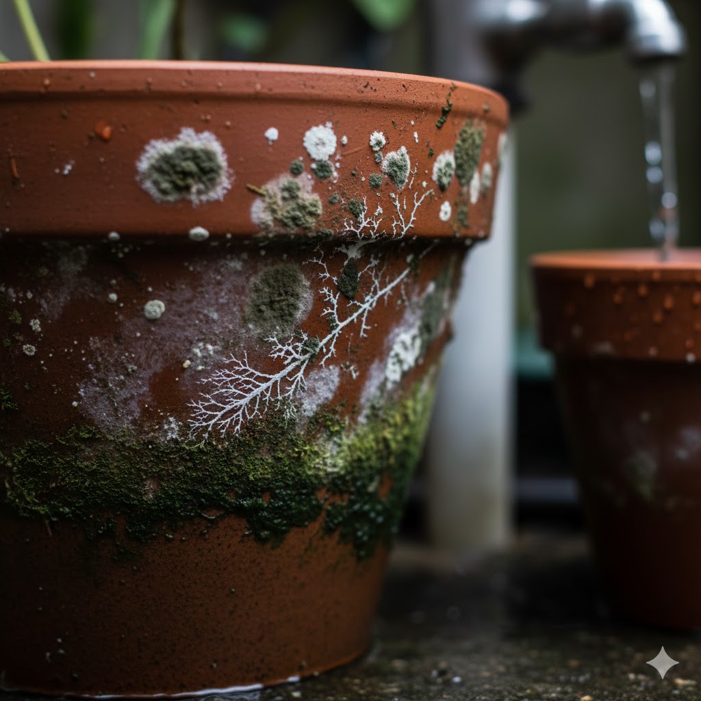 素焼き鉢のデメリットであるカビや汚れの原因