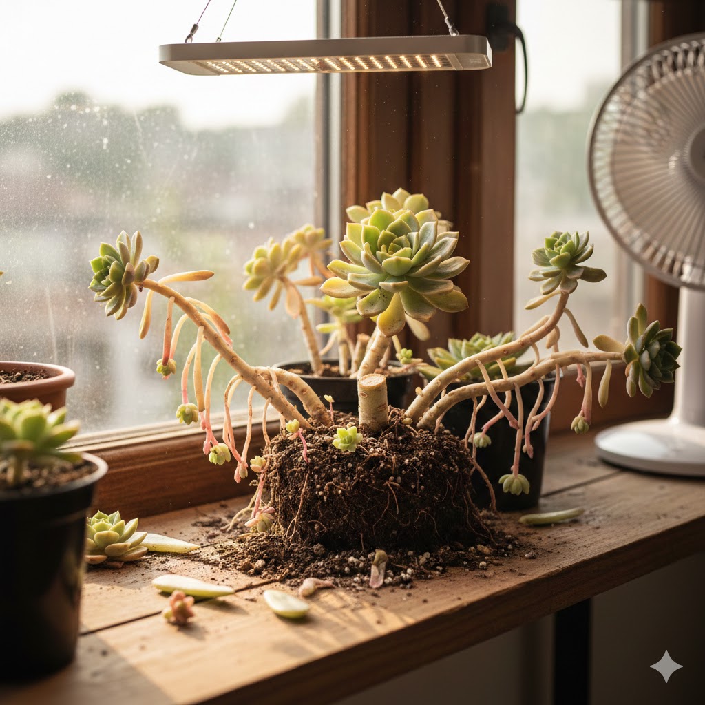 多肉,室内管理,徒長,ひょろひょろ,仕立て直し