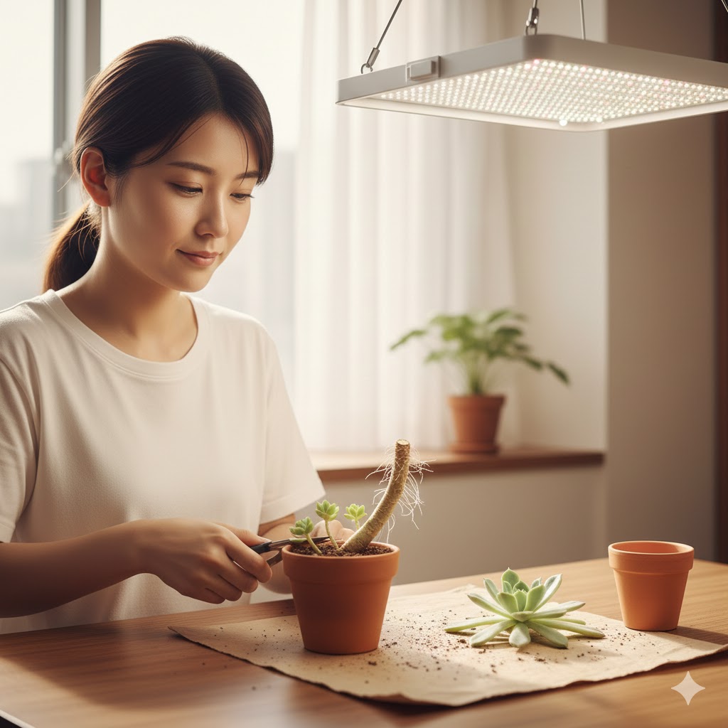 多肉,室内管理,徒長,ひょろひょろ,仕立て直し