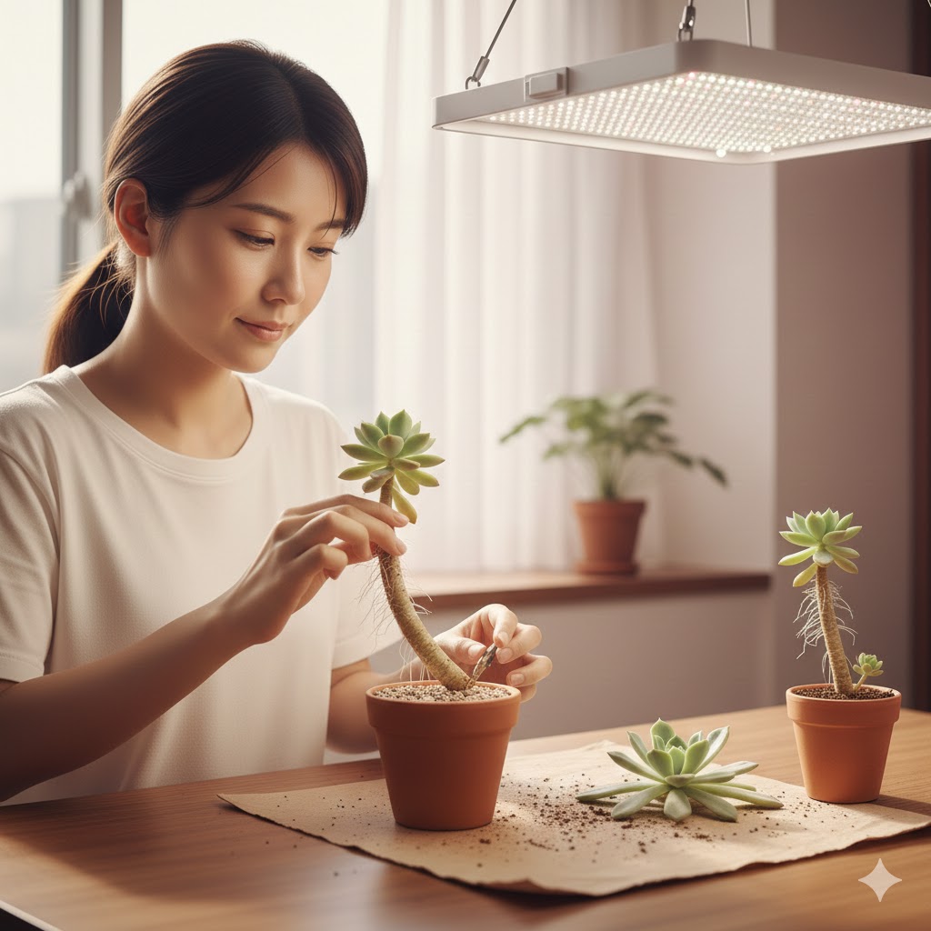多肉,室内管理,徒長,ひょろひょろ,仕立て直し