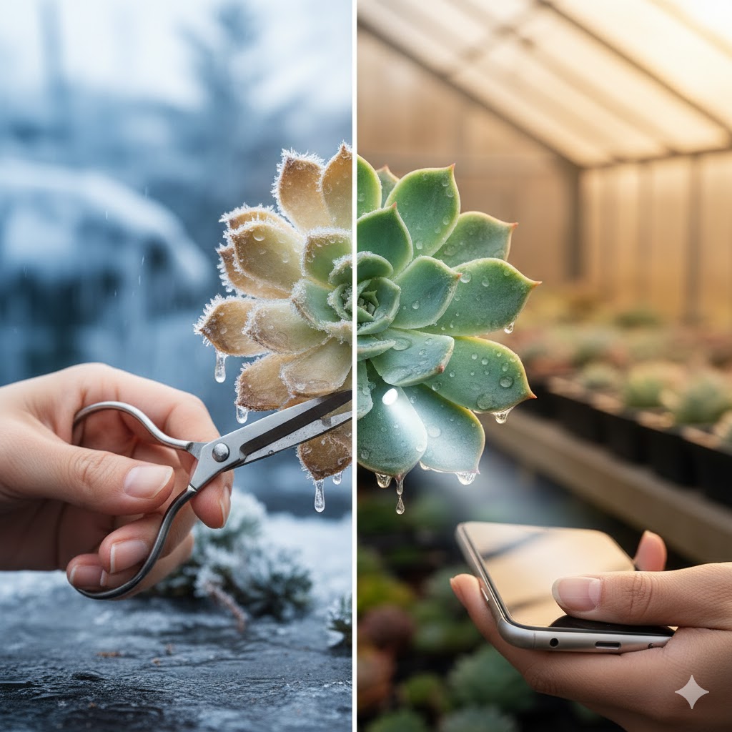 冬の寒波で凍結しジュレた多肉の境目の見極め法