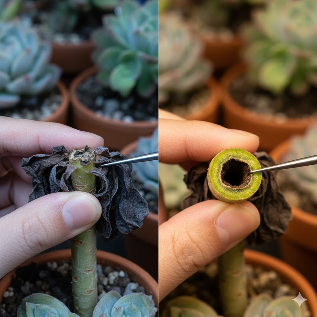 茎を触ることで内部の腐敗を確認