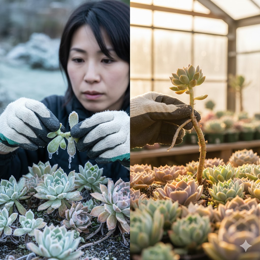 冬の寒波で凍結しジュレた多肉を救う
