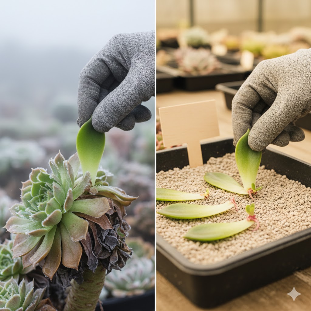 ジュレた多肉から葉挿しで保険を