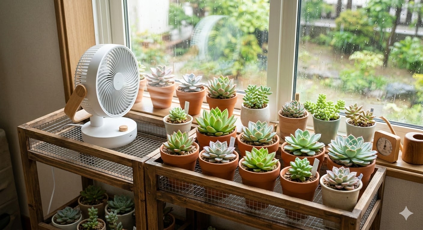 多肉植物,湿気対策,梅雨,扇風機