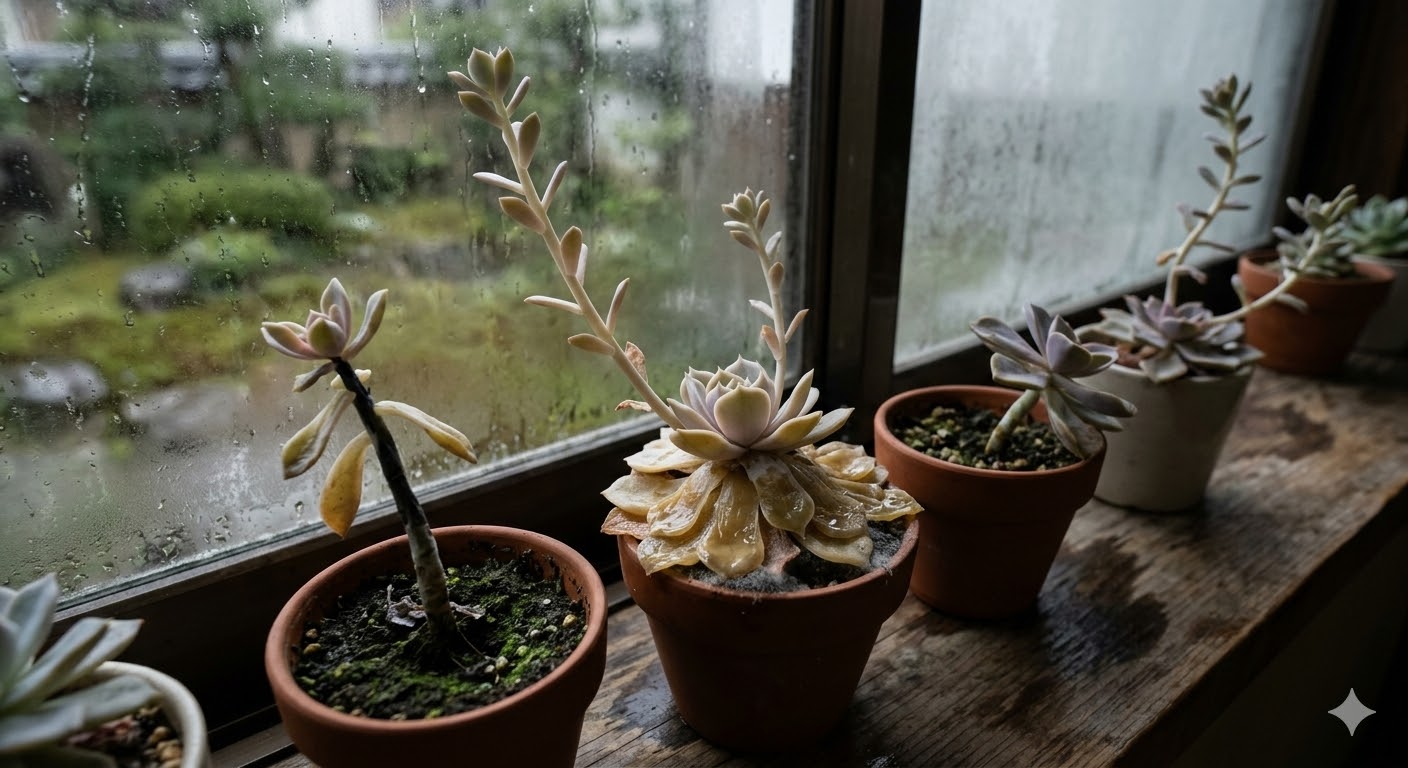 多肉植物,梅雨,湿気対策,扇風機,変化