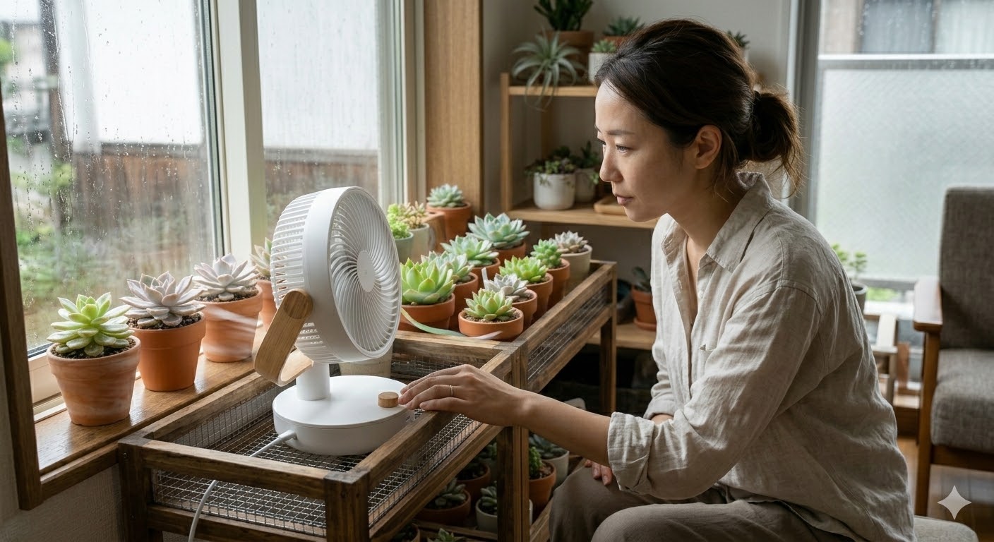 多肉植物,梅雨,湿気対策,扇風機,変化