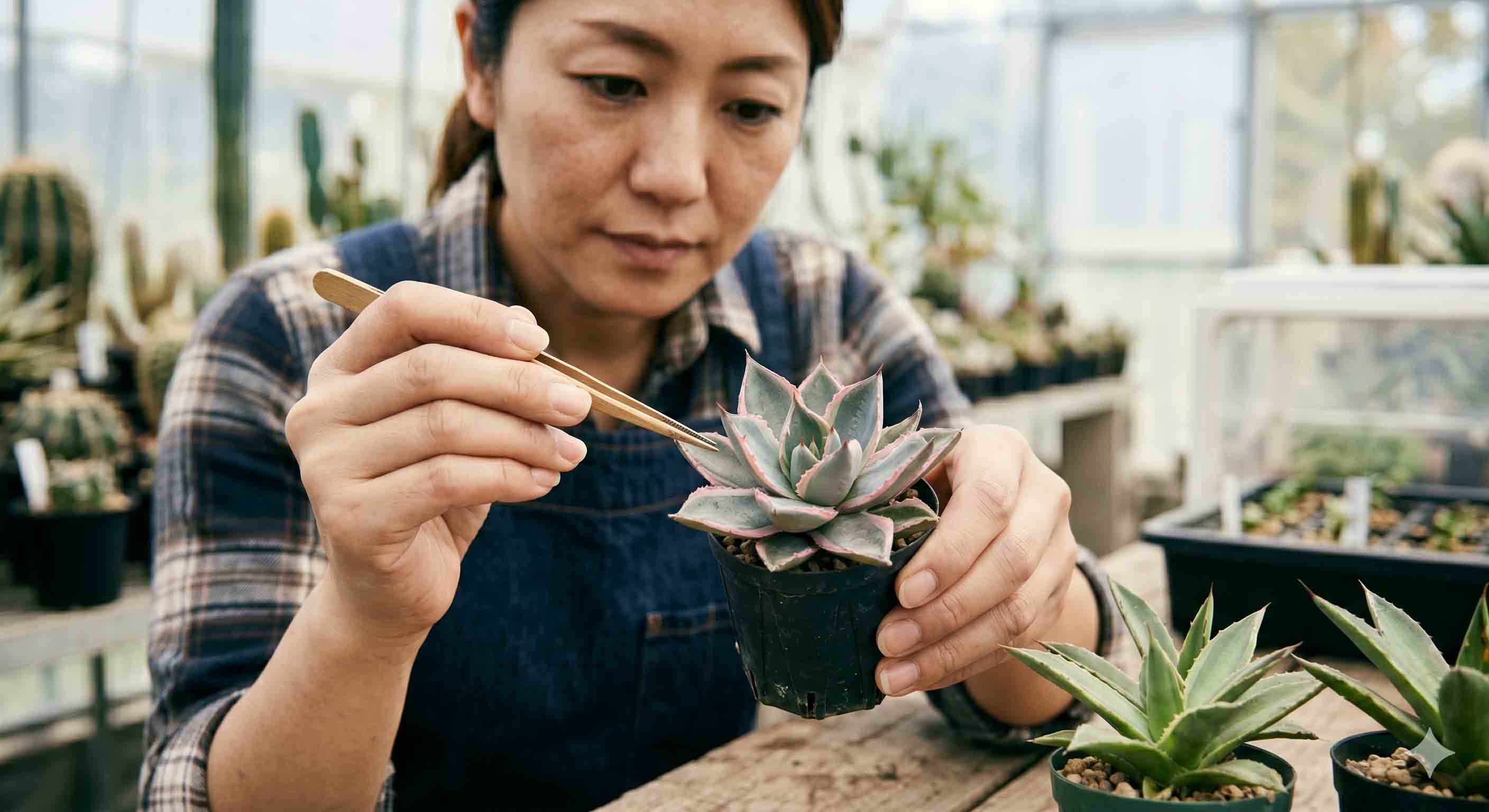 アガベピンキー、コンパクトなロゼットでの見分け方