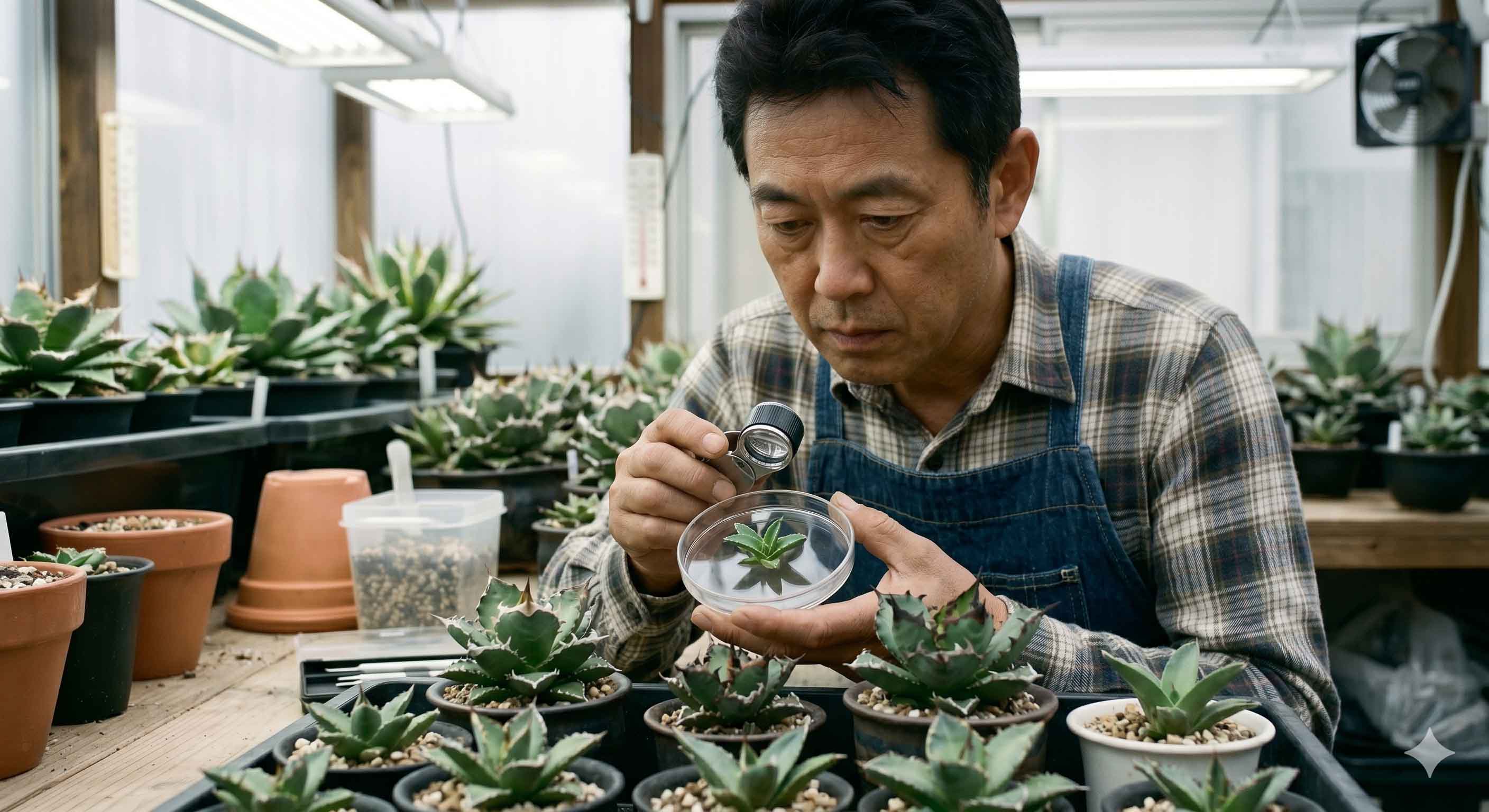 アガベ、メリクロン株の形質の揺らぎ